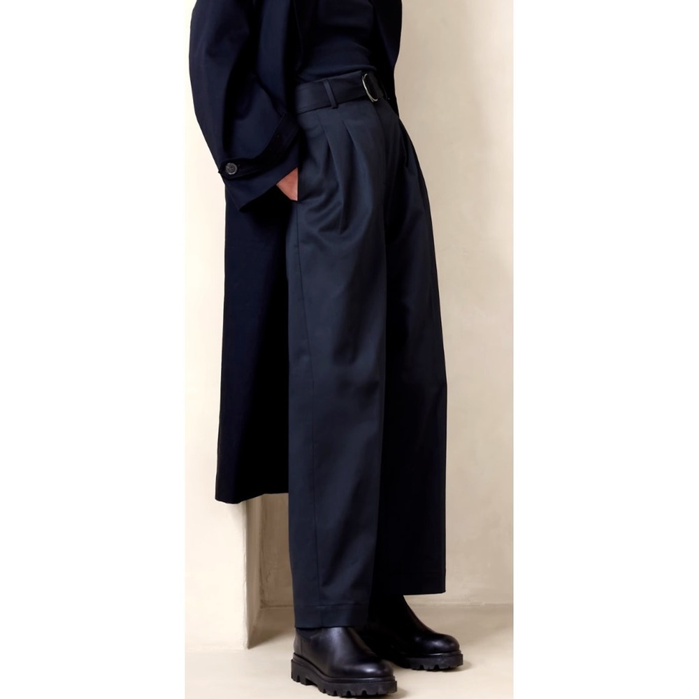 Banana Republic Cruz High Rise Pleated Wide Leg Chino Pants Navy Size 6